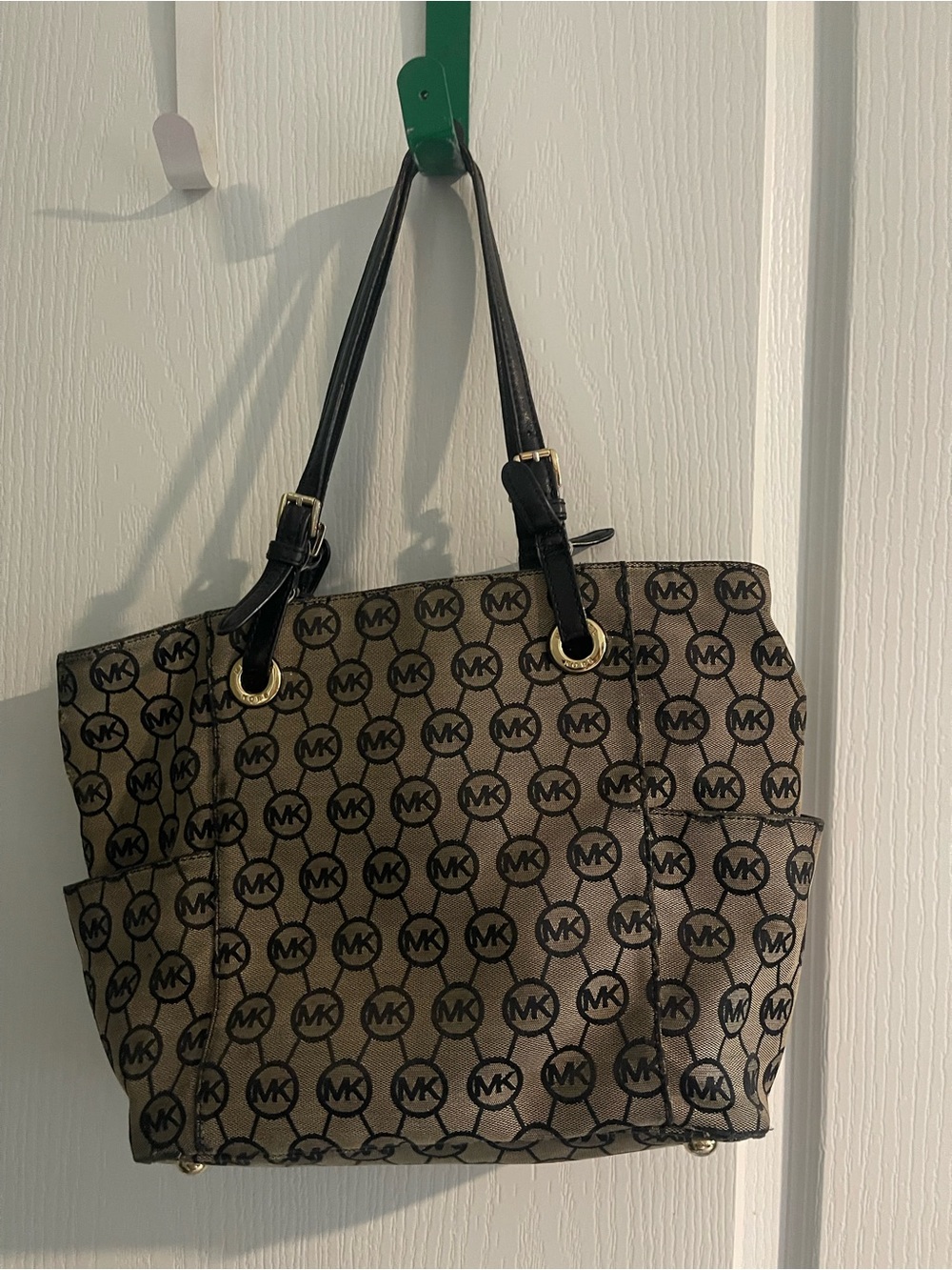 Michael Kors Brown Signature MK Logo Tote with Black Straps